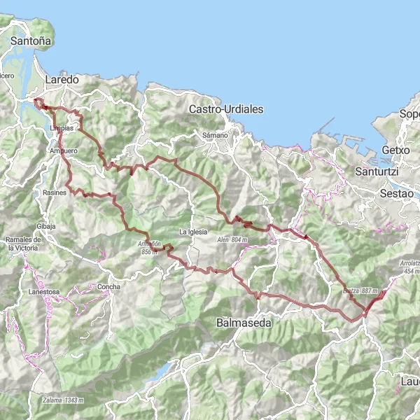 Miniatura mapy "Przez Pico Bezales i Galdames" - trasy rowerowej w Cantabria, Spain. Wygenerowane przez planer tras rowerowych Tarmacs.app