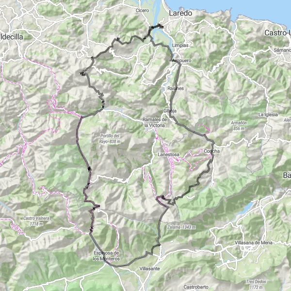 Miniaturní mapa "Kola s výhledem na Herbosu" inspirace pro cyklisty v oblasti Cantabria, Spain. Vytvořeno pomocí plánovače tras Tarmacs.app