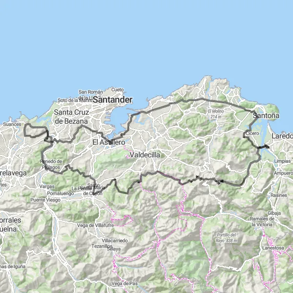 Karten-Miniaturansicht der Radinspiration "Herausfordernde Rundtour in der Nähe von Colindres - 161 km mit 2522 m Anstieg" in Cantabria, Spain. Erstellt vom Tarmacs.app-Routenplaner für Radtouren