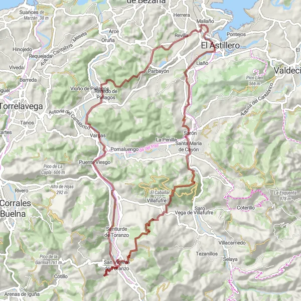 Map miniature of "Gravel Adventure: Mountains and Miradors" cycling inspiration in Cantabria, Spain. Generated by Tarmacs.app cycling route planner