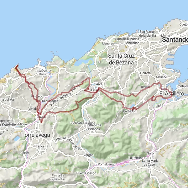Miniatua del mapa de inspiración ciclista "Ruta en Gravel a Parbayón y el Alto de la Gigüela" en Cantabria, Spain. Generado por Tarmacs.app planificador de rutas ciclistas