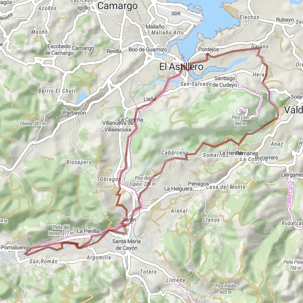 Miniatura della mappa di ispirazione al ciclismo "Giro in bicicletta da El Astillero a Gajano" nella regione di Cantabria, Spain. Generata da Tarmacs.app, pianificatore di rotte ciclistiche