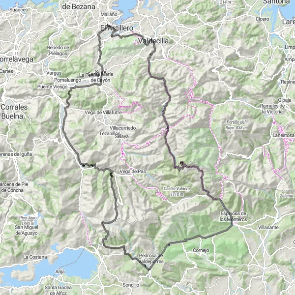 Map miniature of "The Ultimate Climbing Challenge in Cantabria" cycling inspiration in Cantabria, Spain. Generated by Tarmacs.app cycling route planner