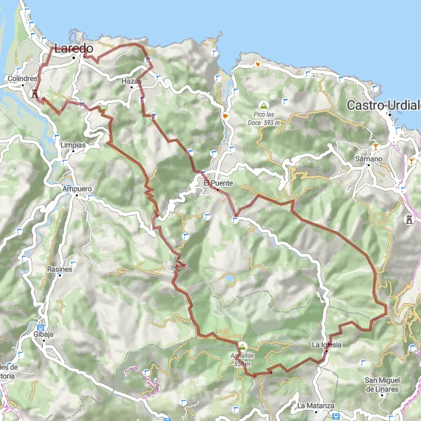 Miniatua del mapa de inspiración ciclista "Ruta de ciclismo de gravilla desde Laredo hasta La Llama" en Cantabria, Spain. Generado por Tarmacs.app planificador de rutas ciclistas