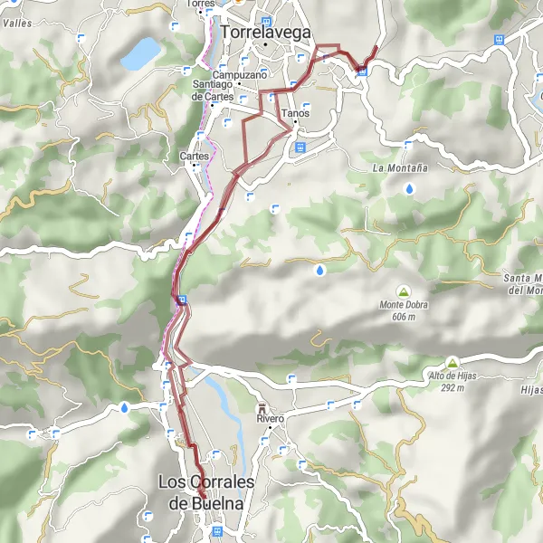 Miniaturní mapa "Sierrapando a Las Caldas de Besaya" inspirace pro cyklisty v oblasti Cantabria, Spain. Vytvořeno pomocí plánovače tras Tarmacs.app