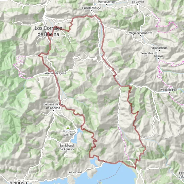 Miniature de la carte de l'inspiration cycliste "Les sentiers gravel de Cantabrie" dans la Cantabria, Spain. Générée par le planificateur d'itinéraire cycliste Tarmacs.app