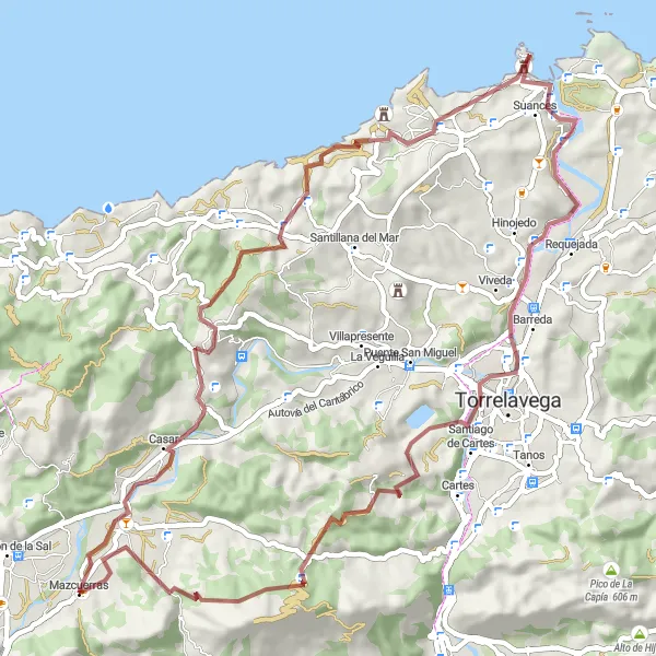 Karten-Miniaturansicht der Radinspiration "Küstenklippen und Berggipfel" in Cantabria, Spain. Erstellt vom Tarmacs.app-Routenplaner für Radtouren