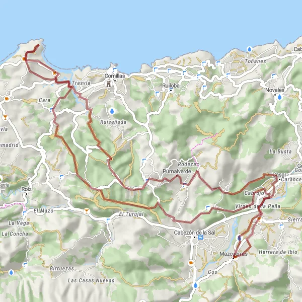 Miniaturní mapa "Gravelová trasa ke Castillo de Florencio Ceruti" inspirace pro cyklisty v oblasti Cantabria, Spain. Vytvořeno pomocí plánovače tras Tarmacs.app