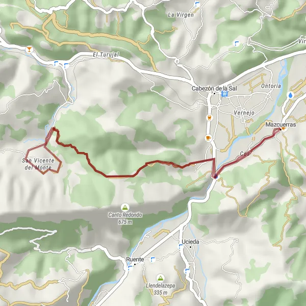 Karten-Miniaturansicht der Radinspiration "Rundfahrradtour von Luzmela nach Cos und Mazcuerras" in Cantabria, Spain. Erstellt vom Tarmacs.app-Routenplaner für Radtouren