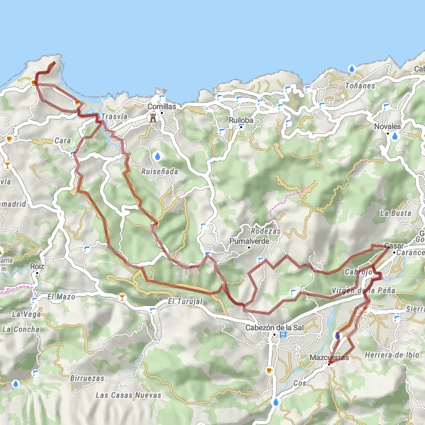 Miniaturekort af cykelinspirationen "Luzmela - Mazcuerras - Toporias - El Tejo - La Rabia - Villanueva de la Peña" i Cantabria, Spain. Genereret af Tarmacs.app cykelruteplanlægger