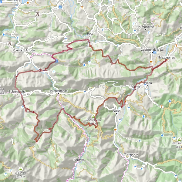 Miniature de la carte de l'inspiration cycliste "La boucle de Matamiguela et Mirador de Celis" dans la Cantabria, Spain. Générée par le planificateur d'itinéraire cycliste Tarmacs.app