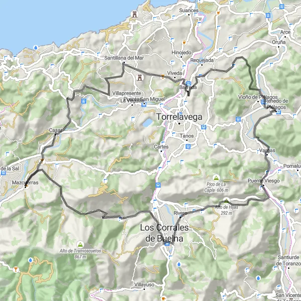 Miniatuurkaart van de fietsinspiratie "Picnic - Coo - Herrera de Ibio" in Cantabria, Spain. Gemaakt door de Tarmacs.app fietsrouteplanner