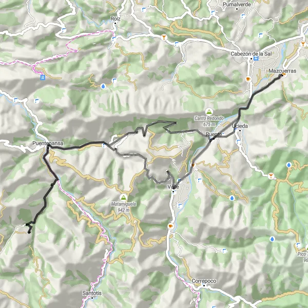 Karten-Miniaturansicht der Radinspiration "Road Cycling Tour von Luzmela nach Garabandal und Ruente" in Cantabria, Spain. Erstellt vom Tarmacs.app-Routenplaner für Radtouren