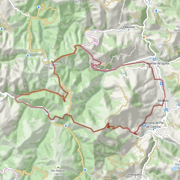 Miniatuurkaart van de fietsinspiratie "Gravel Fietsroute: Bergen en Natuur" in Cantabria, Spain. Gemaakt door de Tarmacs.app fietsrouteplanner