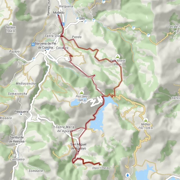 Miniatura mapy "Trasa szutrowa w pobliżu Molledo" - trasy rowerowej w Cantabria, Spain. Wygenerowane przez planer tras rowerowych Tarmacs.app