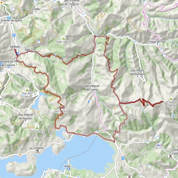 Miniatuurkaart van de fietsinspiratie "Grindpad fietsroute naar San Martín de Quevedo" in Cantabria, Spain. Gemaakt door de Tarmacs.app fietsrouteplanner