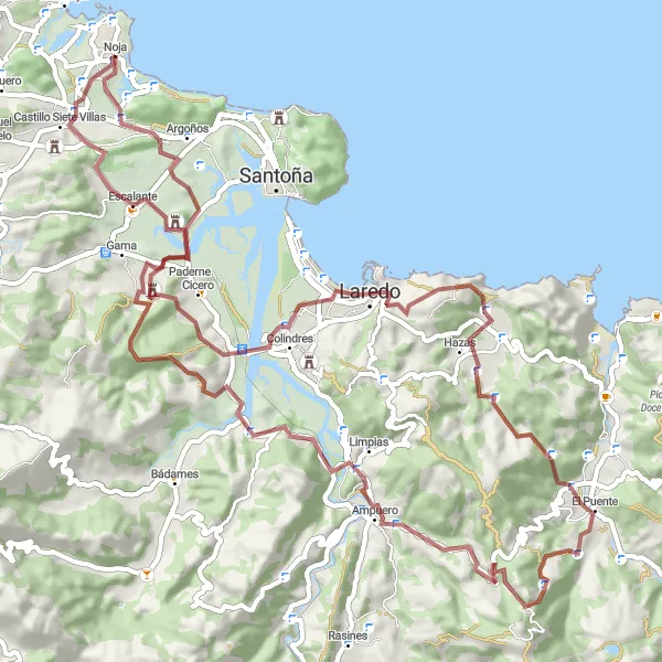 Miniatua del mapa de inspiración ciclista "Ruta de ciclismo de gravel emocionante cerca de Noja" en Cantabria, Spain. Generado por Tarmacs.app planificador de rutas ciclistas