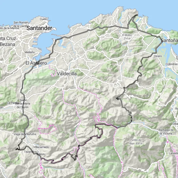 Miniature de la carte de l'inspiration cycliste "Route côtière de Cantabrie" dans la Cantabria, Spain. Générée par le planificateur d'itinéraire cycliste Tarmacs.app