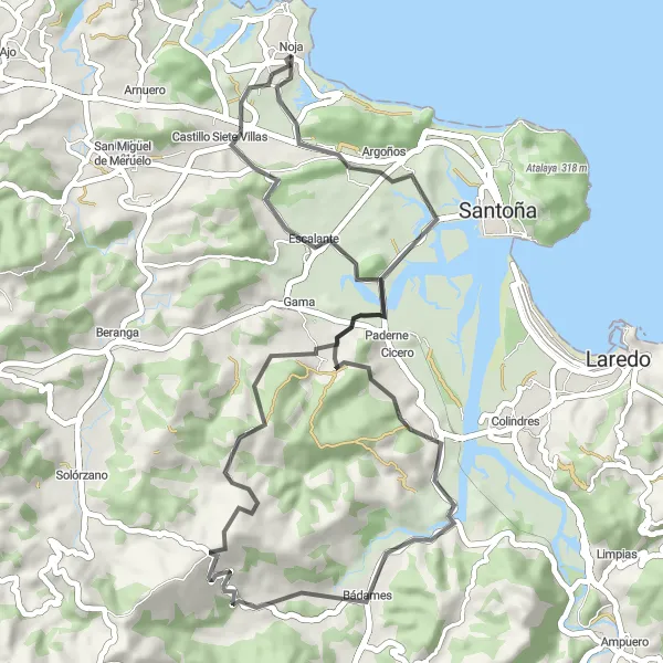 Map miniature of "The Countryside Escape" cycling inspiration in Cantabria, Spain. Generated by Tarmacs.app cycling route planner