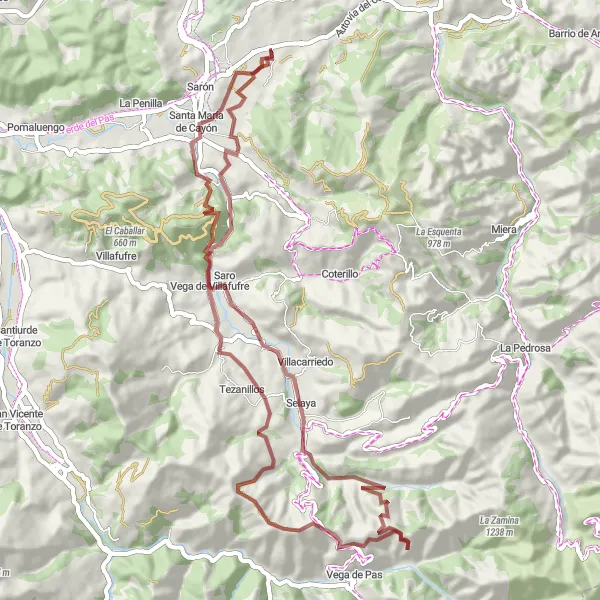 Map miniature of "Gravel Route through Vega de Villafufre, Selaya, and Rollo Heráldico de Villafufre" cycling inspiration in Cantabria, Spain. Generated by Tarmacs.app cycling route planner