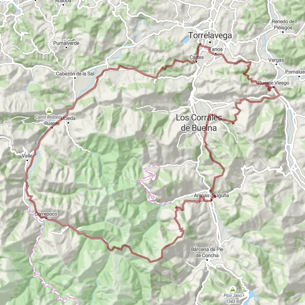 Miniature de la carte de l'inspiration cycliste "Aventure dans les Montagnes de Cantabrie" dans la Cantabria, Spain. Générée par le planificateur d'itinéraire cycliste Tarmacs.app