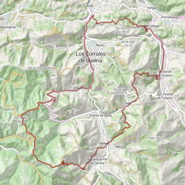 Miniatura della mappa di ispirazione al ciclismo "Avventura in Montagna e Borghi Antichi" nella regione di Cantabria, Spain. Generata da Tarmacs.app, pianificatore di rotte ciclistiche