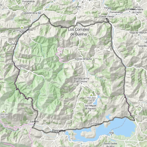 Miniaturní mapa "Expedice horským průsmykem" inspirace pro cyklisty v oblasti Cantabria, Spain. Vytvořeno pomocí plánovače tras Tarmacs.app