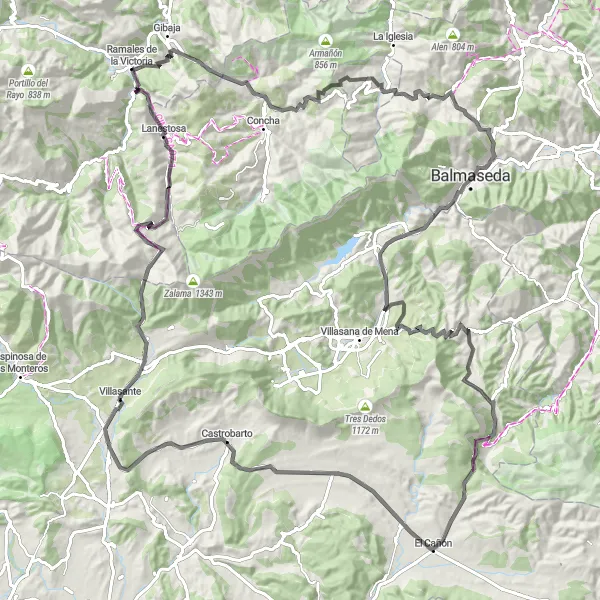 Map miniature of "The Epic Road Climbs of Cantabria" cycling inspiration in Cantabria, Spain. Generated by Tarmacs.app cycling route planner