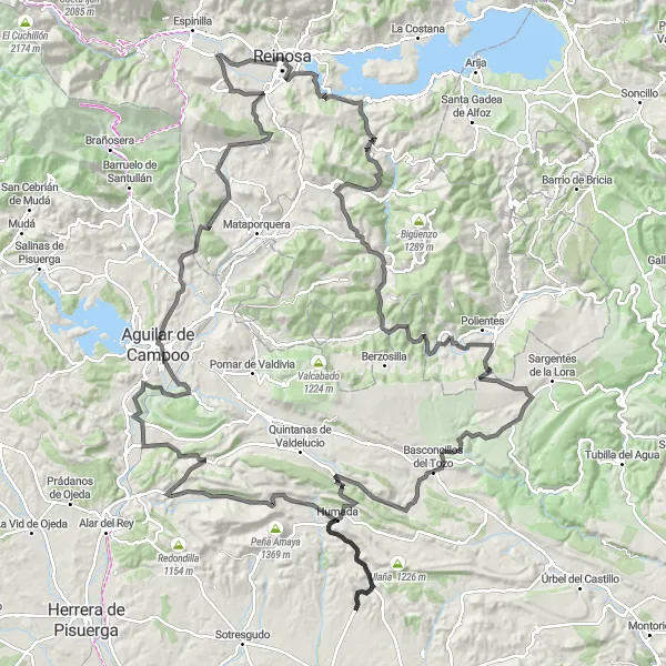 Miniatua del mapa de inspiración ciclista "Ruta en bicicleta de carretera desde Reinosa" en Cantabria, Spain. Generado por Tarmacs.app planificador de rutas ciclistas