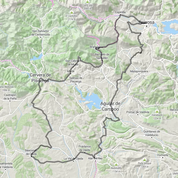 Karten-Miniaturansicht der Radinspiration "Ruta de los Pueblos de Ojeda" in Cantabria, Spain. Erstellt vom Tarmacs.app-Routenplaner für Radtouren