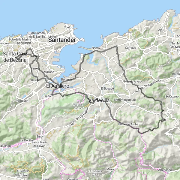 Miniatura mapy "Piękne trasy rowerowe wokół Santa Cruz de Bezana" - trasy rowerowej w Cantabria, Spain. Wygenerowane przez planer tras rowerowych Tarmacs.app