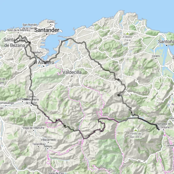 Map miniature of "Waterfall Adventure" cycling inspiration in Cantabria, Spain. Generated by Tarmacs.app cycling route planner