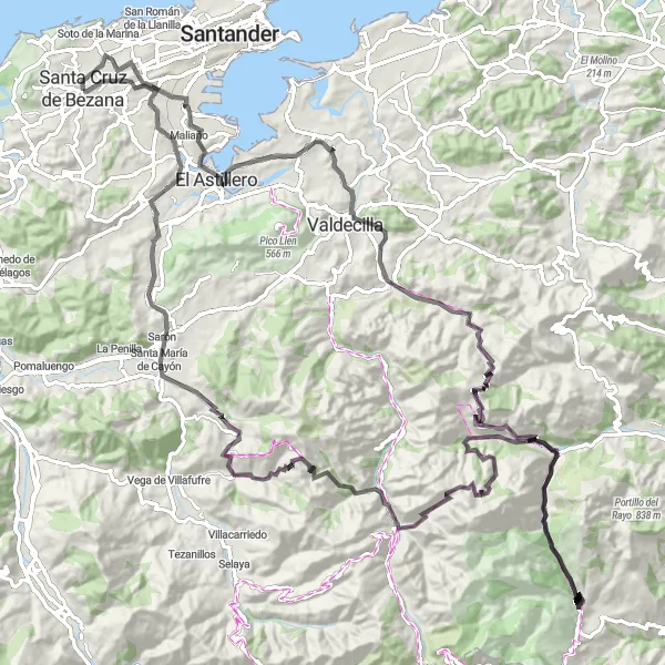 Miniatuurkaart van de fietsinspiratie "Uitdagende wegfietsroute naar Salto del Asón" in Cantabria, Spain. Gemaakt door de Tarmacs.app fietsrouteplanner