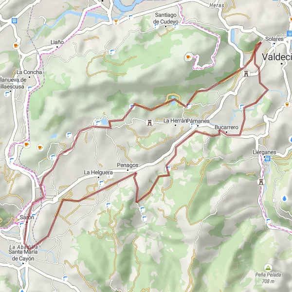 Miniatura della mappa di ispirazione al ciclismo "Tour in bike da Cayón a Sarón" nella regione di Cantabria, Spain. Generata da Tarmacs.app, pianificatore di rotte ciclistiche