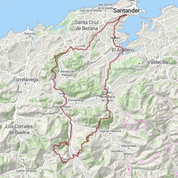 Miniature de la carte de l'inspiration cycliste "Le Défi Gravel de Cantabrie" dans la Cantabria, Spain. Générée par le planificateur d'itinéraire cycliste Tarmacs.app