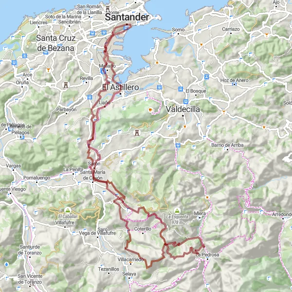 Miniaturní mapa "Gravel Okolo Cantabrie" inspirace pro cyklisty v oblasti Cantabria, Spain. Vytvořeno pomocí plánovače tras Tarmacs.app