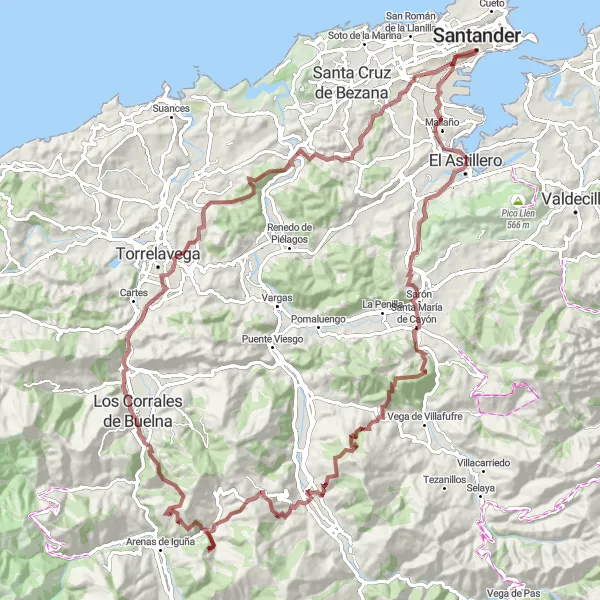 Miniatuurkaart van de fietsinspiratie "Avontuurlijke gravelrit rond Santander" in Cantabria, Spain. Gemaakt door de Tarmacs.app fietsrouteplanner