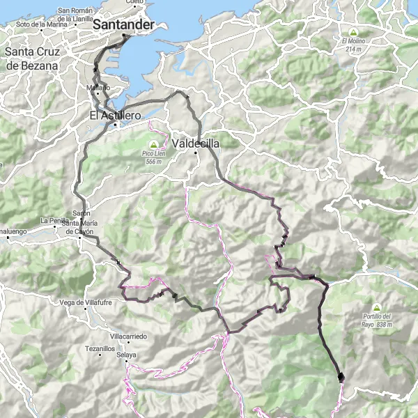 Map miniature of "Mountain Madness" cycling inspiration in Cantabria, Spain. Generated by Tarmacs.app cycling route planner