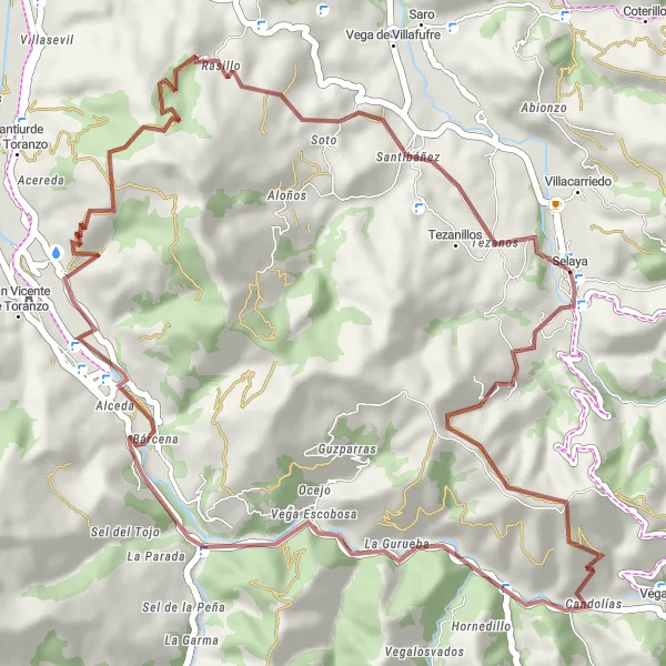 Map miniature of "The Gravel Adventure through Candolías and Entrambasmestas" cycling inspiration in Cantabria, Spain. Generated by Tarmacs.app cycling route planner