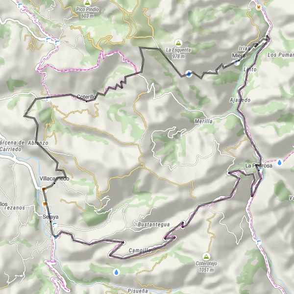 Miniatua del mapa de inspiración ciclista "Ruta de Coterillo a Palacio de Donadío" en Cantabria, Spain. Generado por Tarmacs.app planificador de rutas ciclistas