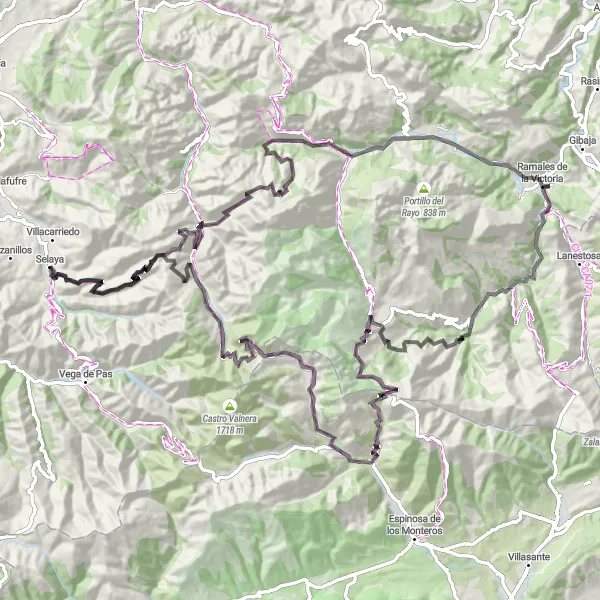 Miniature de la carte de l'inspiration cycliste "Défi Montagnard de Selaya" dans la Cantabria, Spain. Générée par le planificateur d'itinéraire cycliste Tarmacs.app