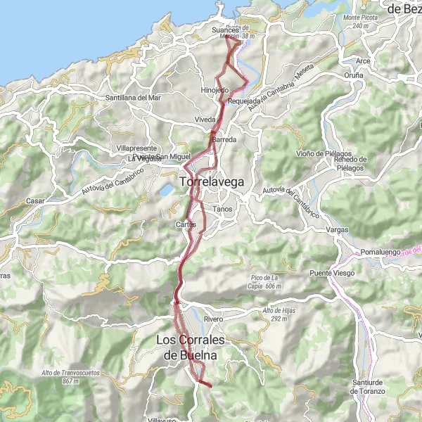 Miniaturní mapa "Jerrapiel Gravel Loop" inspirace pro cyklisty v oblasti Cantabria, Spain. Vytvořeno pomocí plánovače tras Tarmacs.app