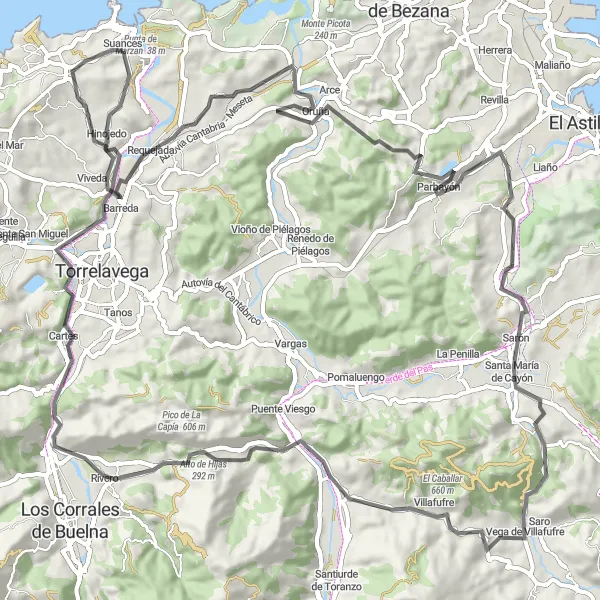 Map miniature of "Suances Circular Route" cycling inspiration in Cantabria, Spain. Generated by Tarmacs.app cycling route planner