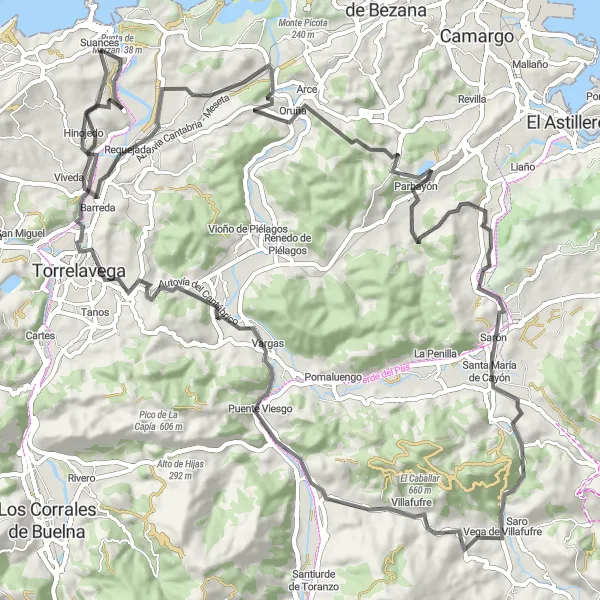 Map miniature of "Scenic Road Escape" cycling inspiration in Cantabria, Spain. Generated by Tarmacs.app cycling route planner