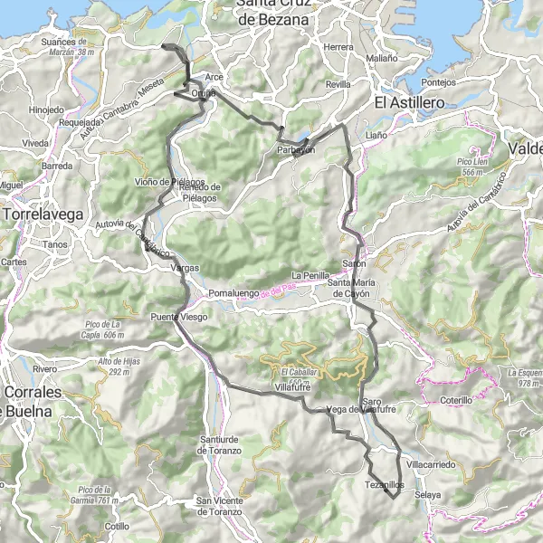 Miniatura mapy "Wycieczka rowerowa drogowa z Villacarriedo" - trasy rowerowej w Cantabria, Spain. Wygenerowane przez planer tras rowerowych Tarmacs.app
