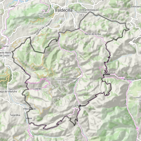Map miniature of "Road Cycling Adventure in Villacarriedo" cycling inspiration in Cantabria, Spain. Generated by Tarmacs.app cycling route planner