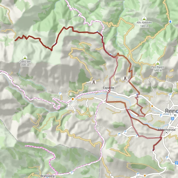 Miniatuurkaart van de fietsinspiratie "Rondrit van Villaescusa naar Fontibre en Cabaña de Cuadragu" in Cantabria, Spain. Gemaakt door de Tarmacs.app fietsrouteplanner