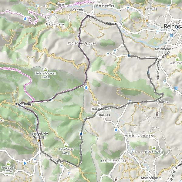 Miniatua del mapa de inspiración ciclista "Aventura en bicicleta de carretera desde Villaescusa a Cantabria" en Cantabria, Spain. Generado por Tarmacs.app planificador de rutas ciclistas