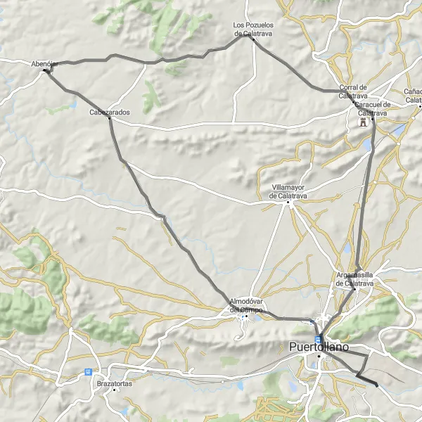 Miniaturekort af cykelinspirationen "Slingrende vej gennem Castilla-La Mancha" i Castilla-La Mancha, Spain. Genereret af Tarmacs.app cykelruteplanlægger