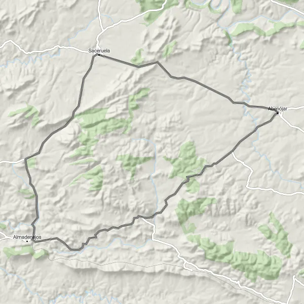 Map miniature of "Scenic Road Tour to Saceruela" cycling inspiration in Castilla-La Mancha, Spain. Generated by Tarmacs.app cycling route planner